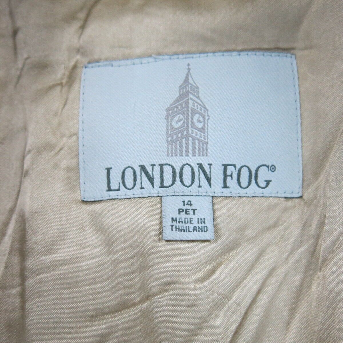 London Fog Mens Trench Coat Double Breasted 3/4 Sleeve Pockets Beige Size 14 Pet