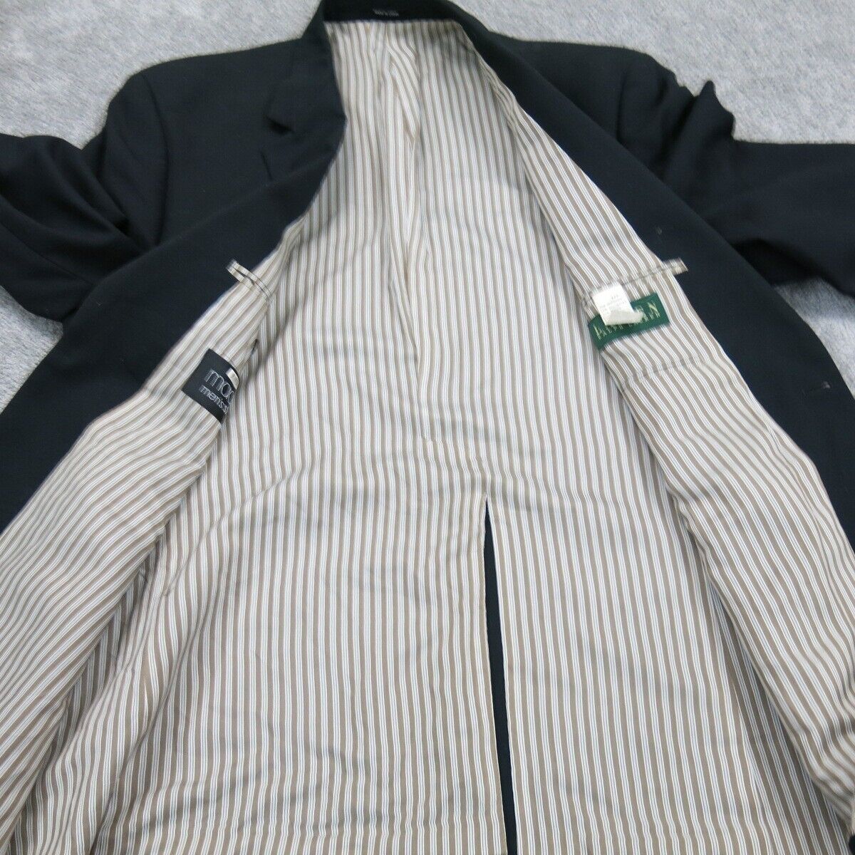 Ralph Lauren Mens Blazer Coat Single Breasted Long Sleeve Pocket Black SZ 42R