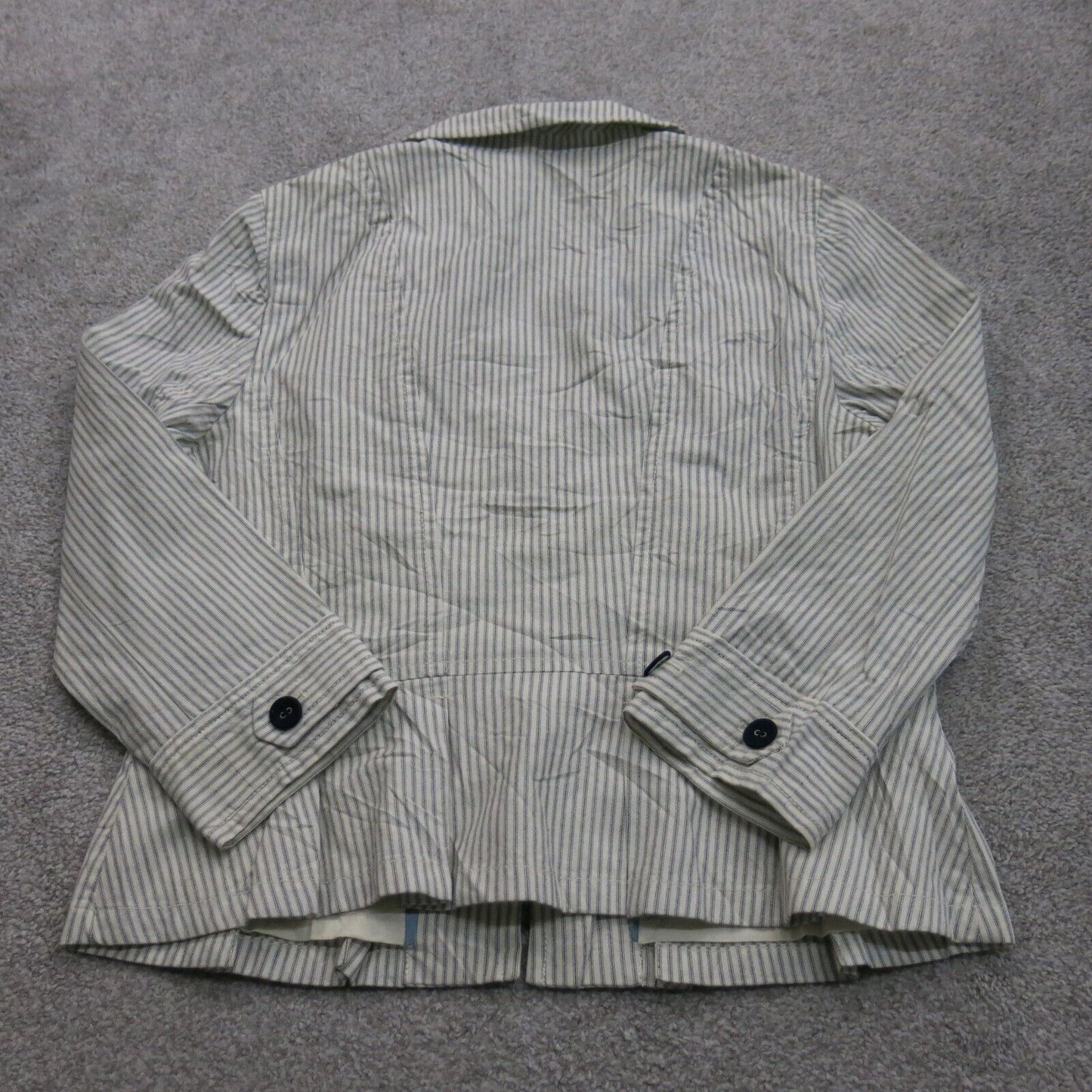 Ann Taylor Loft Women Blazer Coat Striped Long Sleeve Striped White Gray Size 14