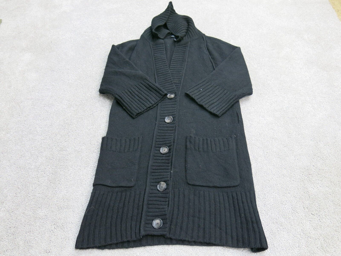 Banana Republic Women Cardigan Sweater 3/4 Sleeve Pocket Black Size X Small