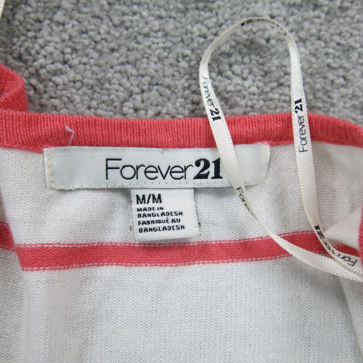 Forever 21 Womens Cardigan Sweater Striped Long Sleeve White Pink Size Medium