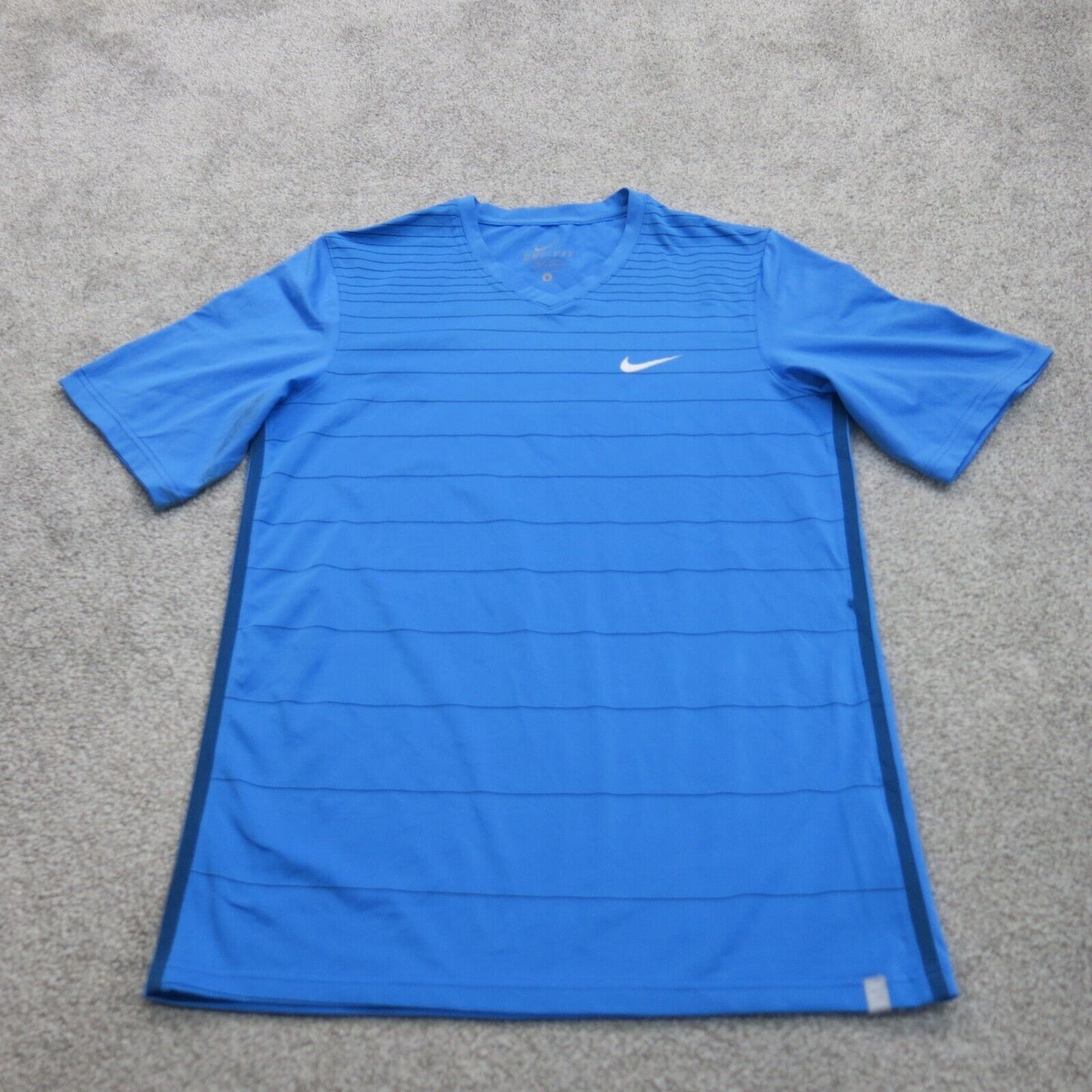 Nike Dri Fit Mens V Neck T Shirt Short Sleeves Pullover Logo Blue Size Small