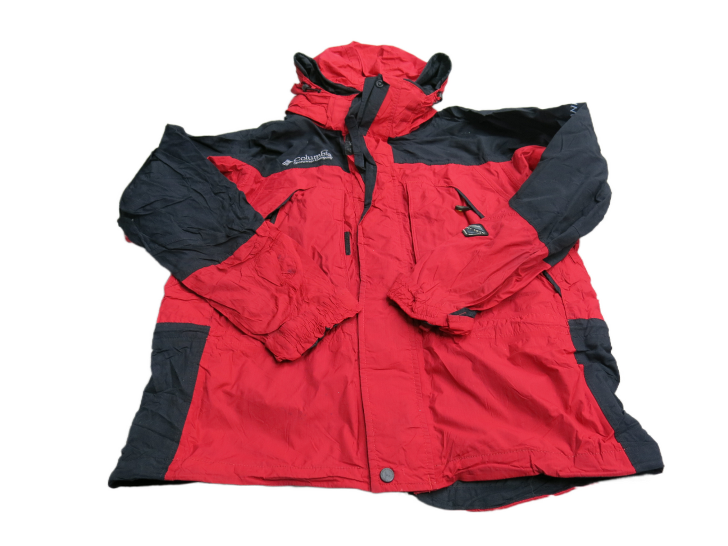 Columbia Mens Windbreaker Hooded Jacket Long Sleeves Pockets Red Size Medium