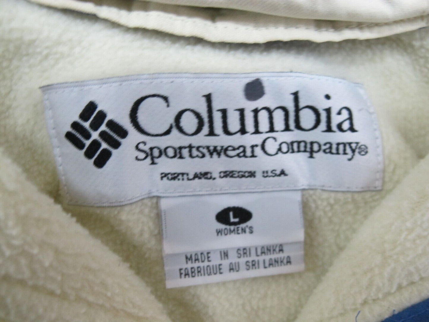 Columbia Women Windbreaker Hooded Jacket Full Zip Up Long Sleeve Ivory Blue SZ L