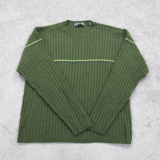 Express Mens Pullover Crew Neck Sweater Knitted Long Sleeves Green Size Large
