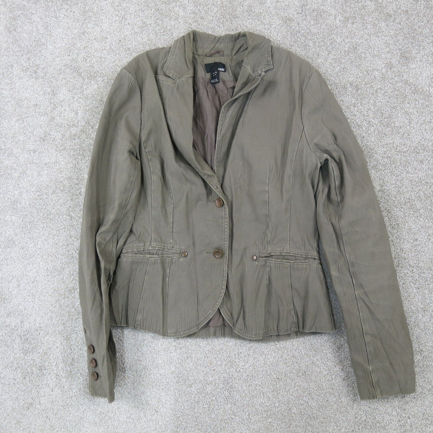 H&M Womens Blazer Coat Single Breasted Long Sleeves Pockets Dark Gray Size 8