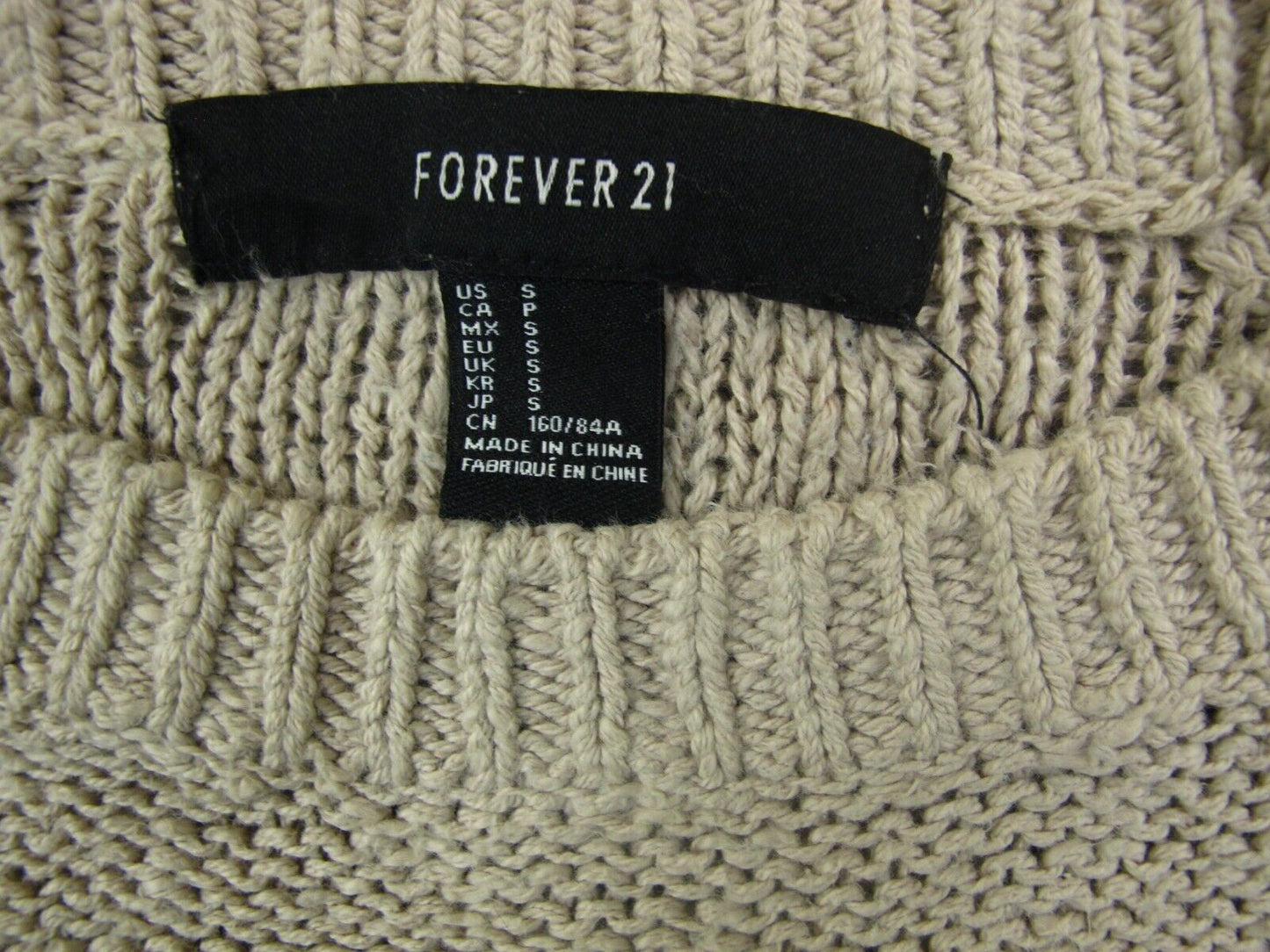 Forever 21 Womens Pullover Knitted Sweater Long Sleeves Crew Neck Beige SZ Small