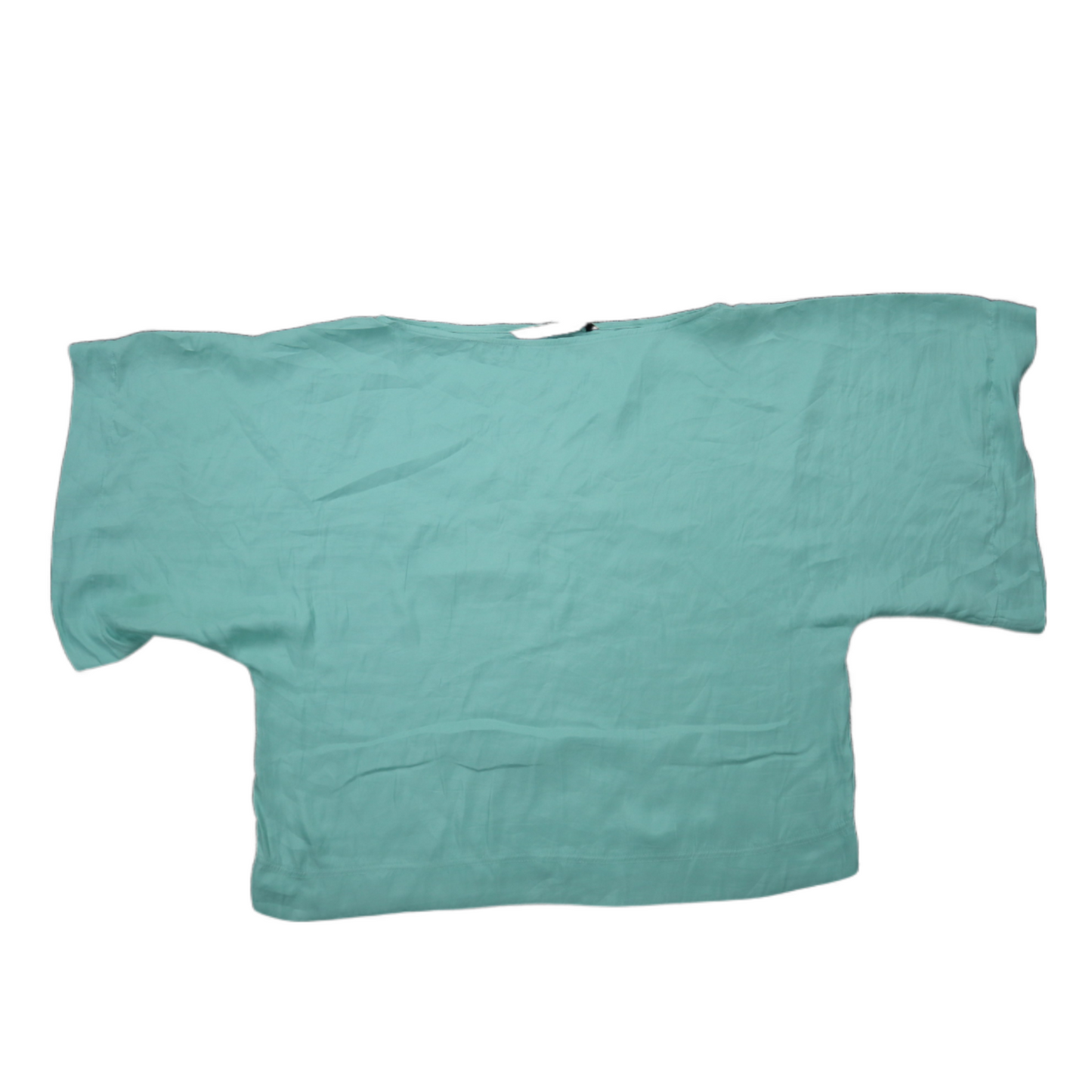 Zara Basics Womens Blouse Top Boat Neck Camo Sleeves Aqua Blue Size Medium