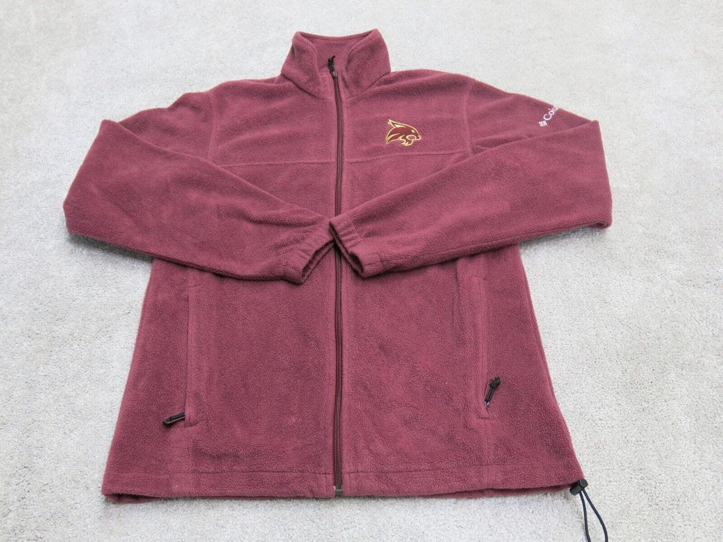 Columbia Men Full Zip Up Fleece Jacket Long Sleeves Mock Neck Maroon Size Small