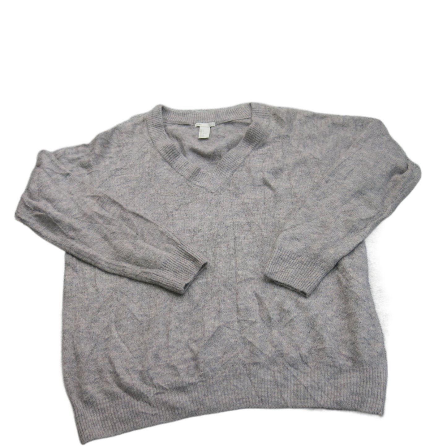 H&M Womens Pullover Knitted Sweater Top V Neck Ribbed Cuff & Hem Gray Size Small