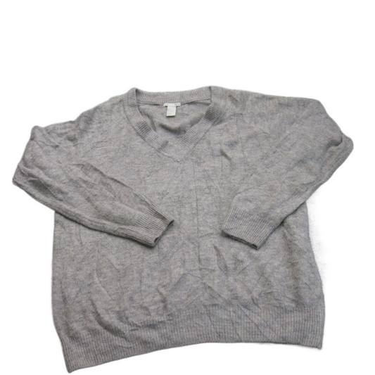 H&M Womens Pullover Knitted Sweater Top V Neck Ribbed Cuff & Hem Gray Size Small
