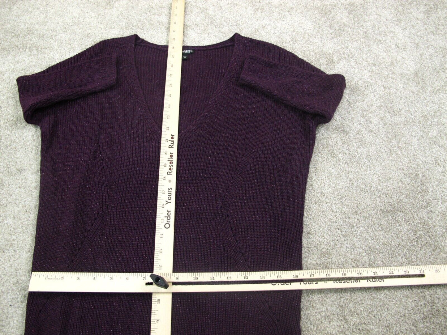 Express Womens Pullover Knitted Sweater V Neck Short Sleeve Purple Size X Small