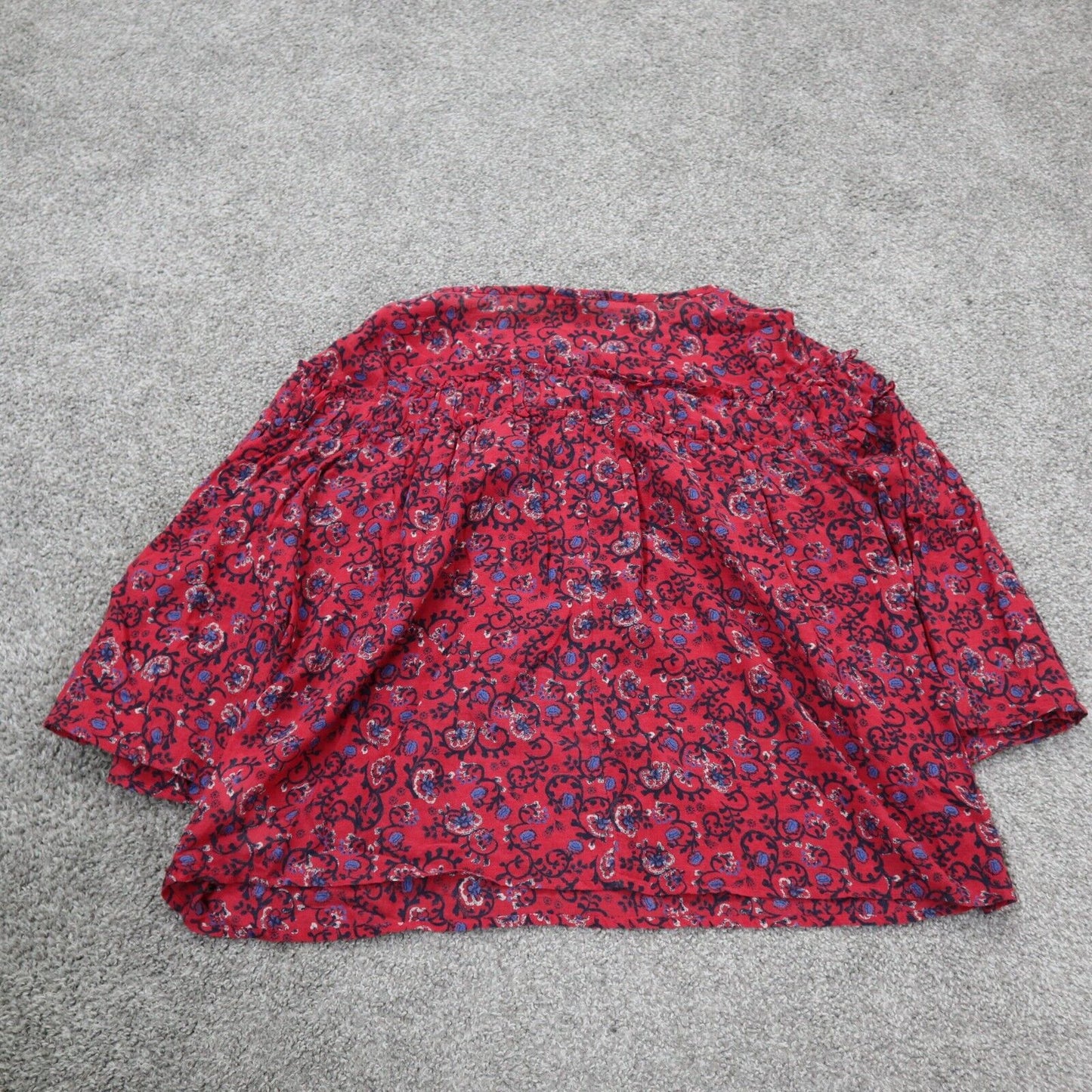 Gap Womens Floral Blouse Top Pullover Long Sleeves Crew Neck Red Size X Small
