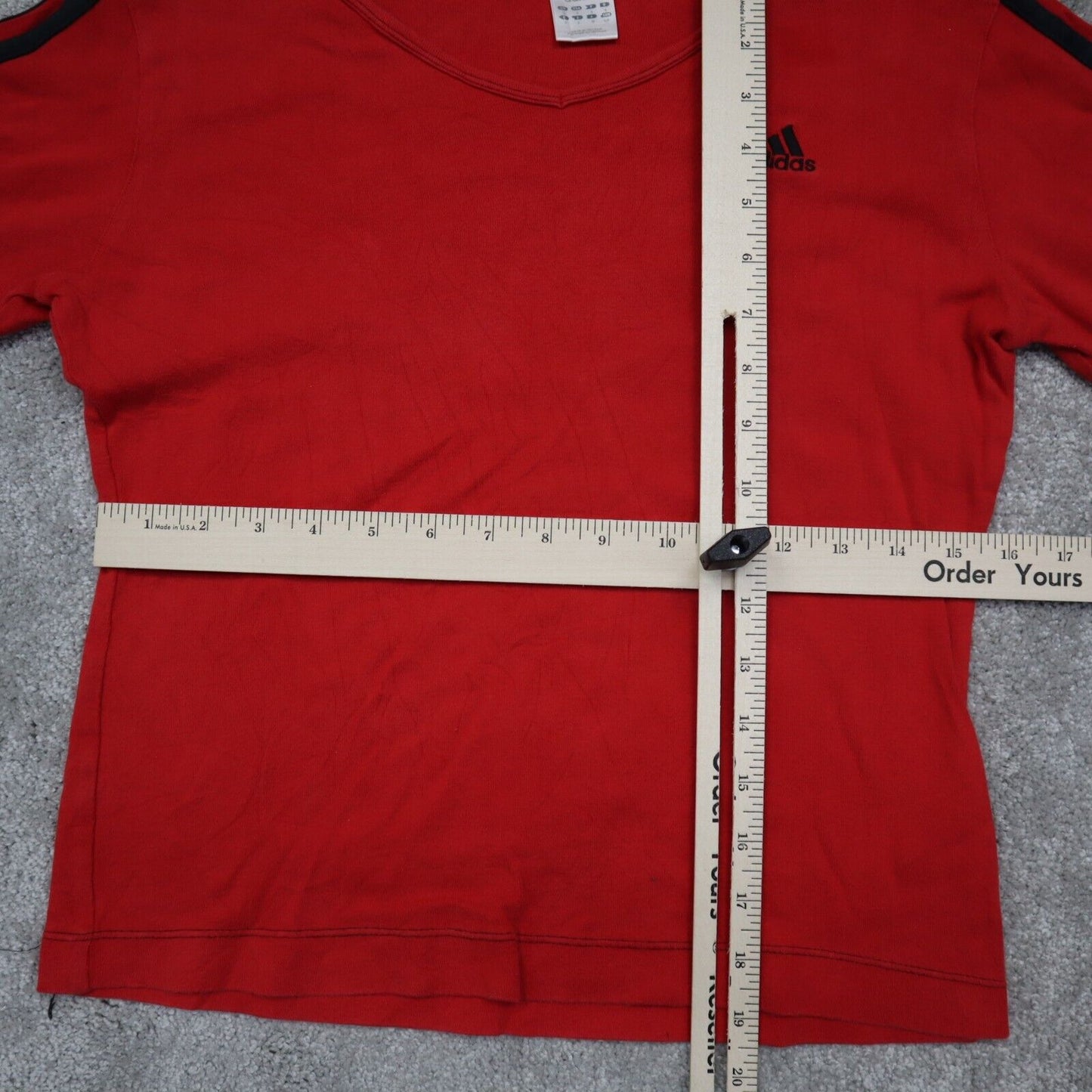 Adidas Sports T-Shirt Girls Small Red Black 3 Striped Activewear Athletics Shirt