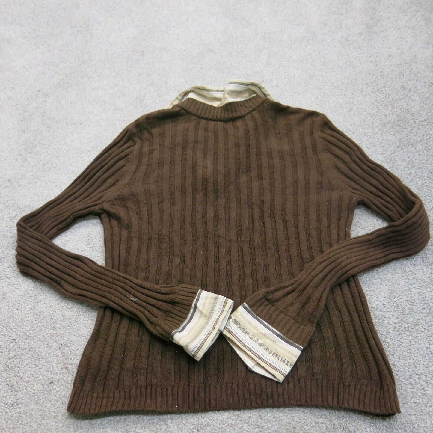 ST. Johns Bay Womens Pullover Sweater Shirt Collared Neck Dark Brown Size Large