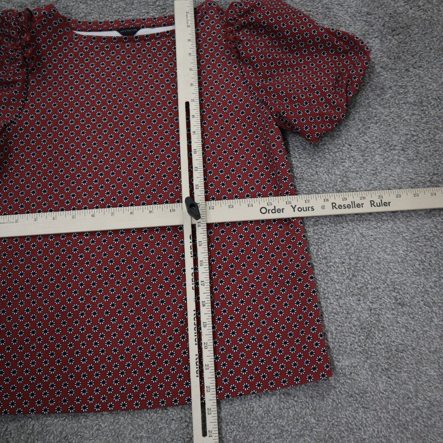 Ann Taylor Women Blouse Top Boot Neck Short Sleeve Floral Red Size X Small