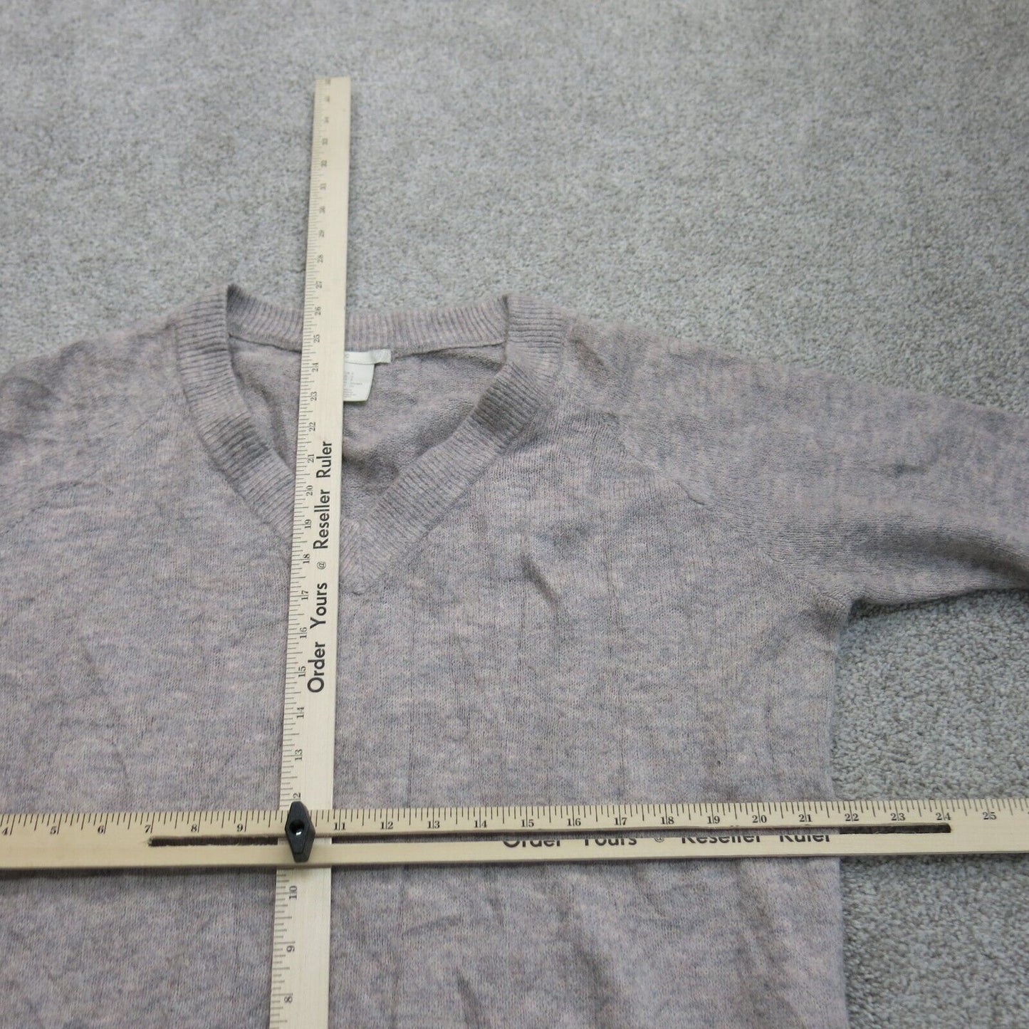 H&M Womens Pullover Knitted Sweater Top V Neck Ribbed Cuff & Hem Gray Size Small