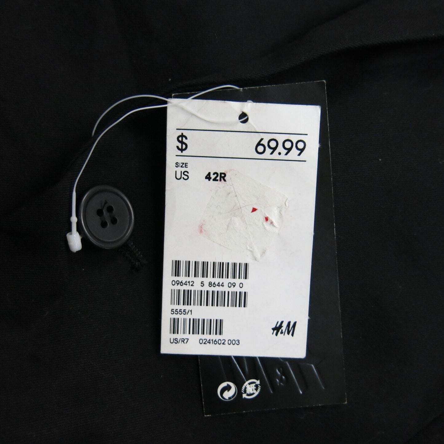 H&M Mens Blazer Coat Single Breasted Regular Fit Long Sleeves Black Size 42R