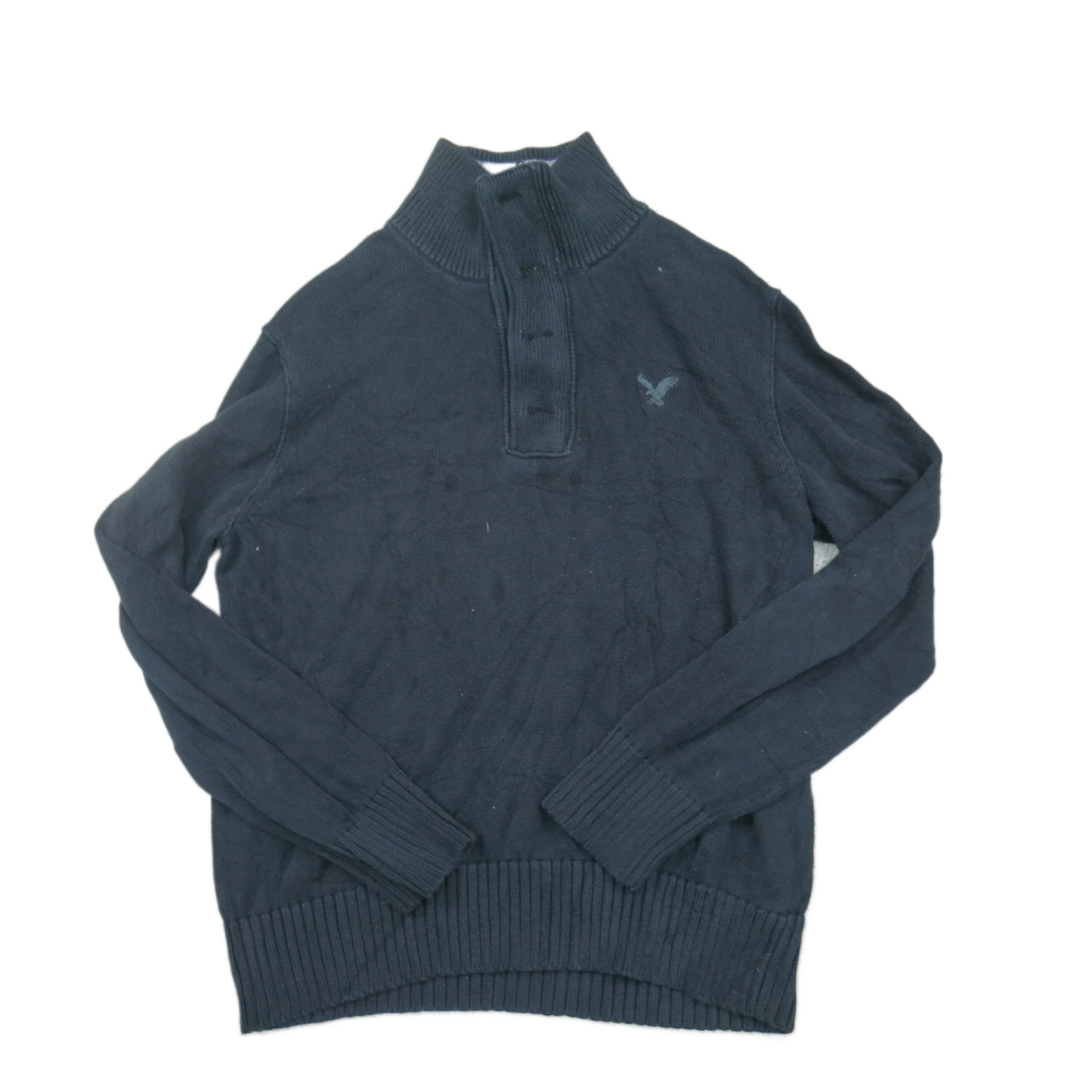 American Eagle Mens Pullover Sweater Front Button Long Sleeves Black Size Large
