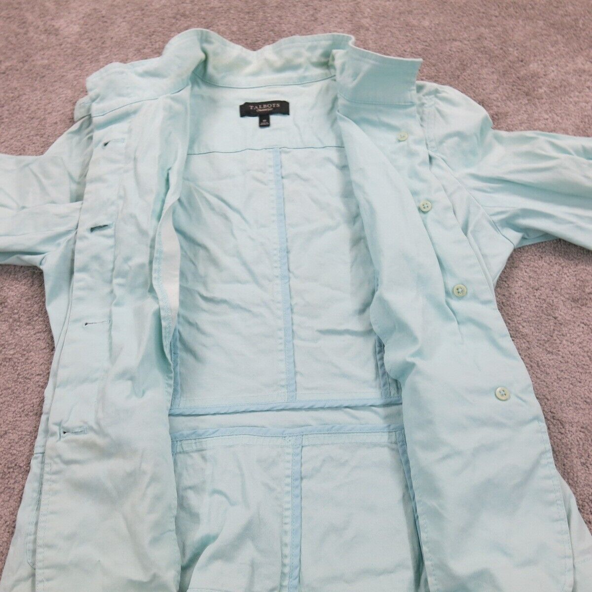 Talbots Womens Button Up Shirt Jacket Long Sleeves Pockets See Blue Size 10