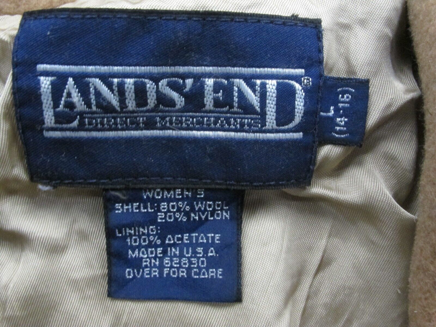 Lands End Womens Blouson Jacket Full Zip Up Long Sleeve Wool Brown Size Large
