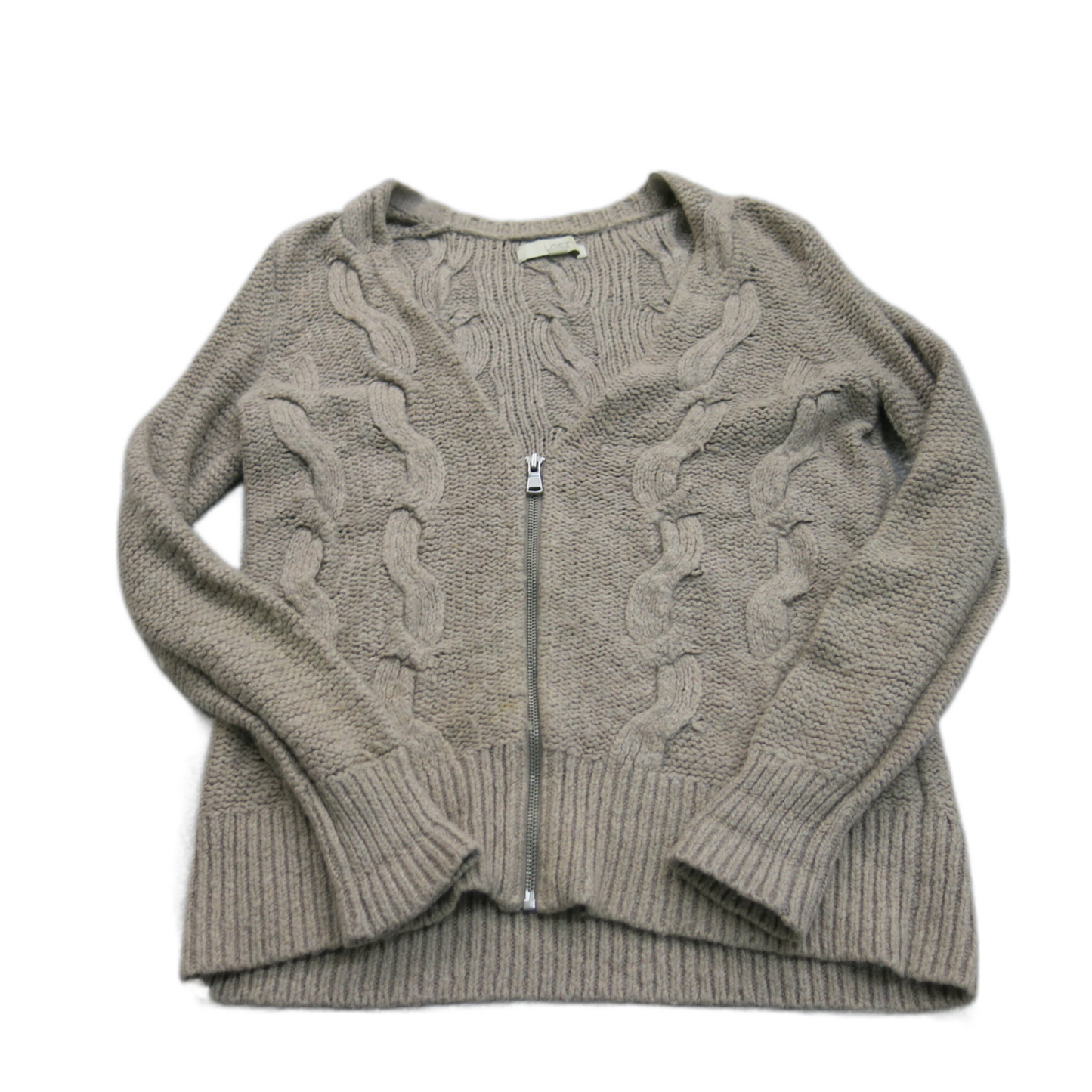 Loft Womens Cardigan Sweater Full Zip Knitted Long Sleeve Clay Gray Size Medium
