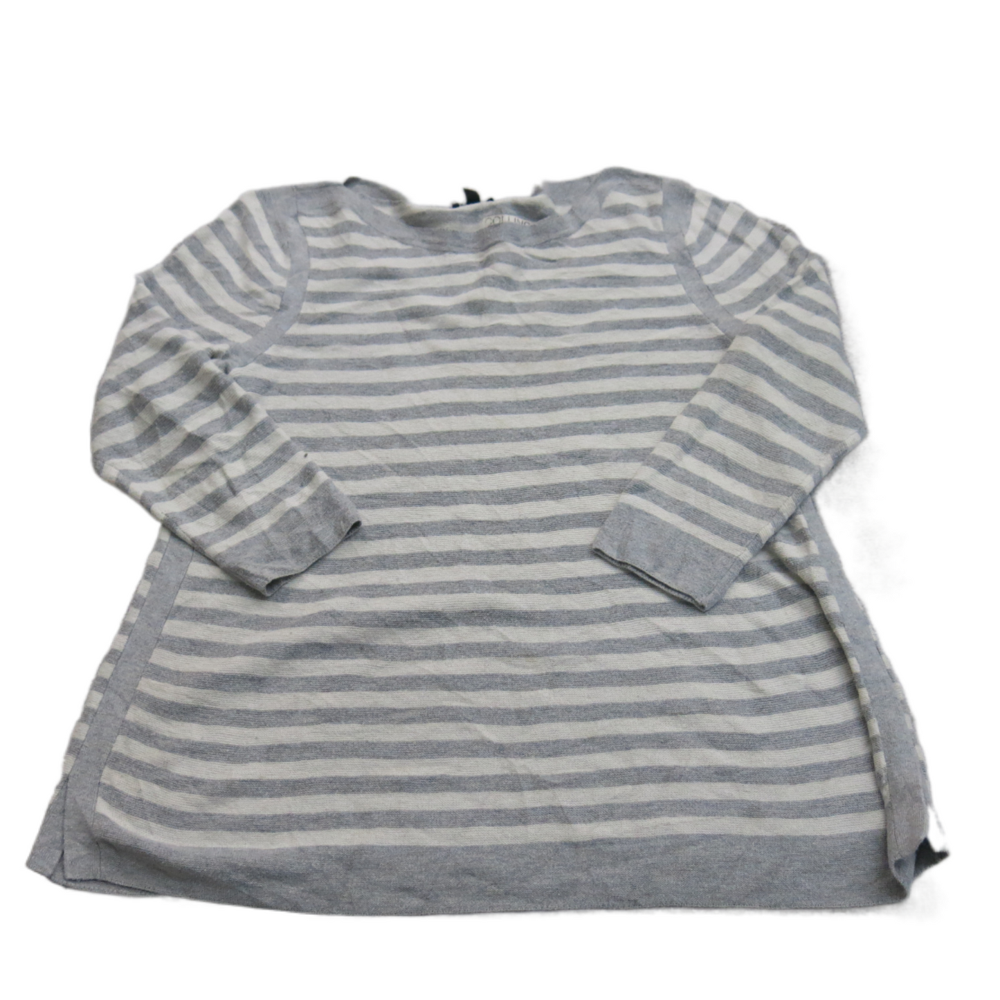 Talbots Womens Pullover Striped Sweater Long Sleeves Crew Neck Gray Ivory Sz Mp