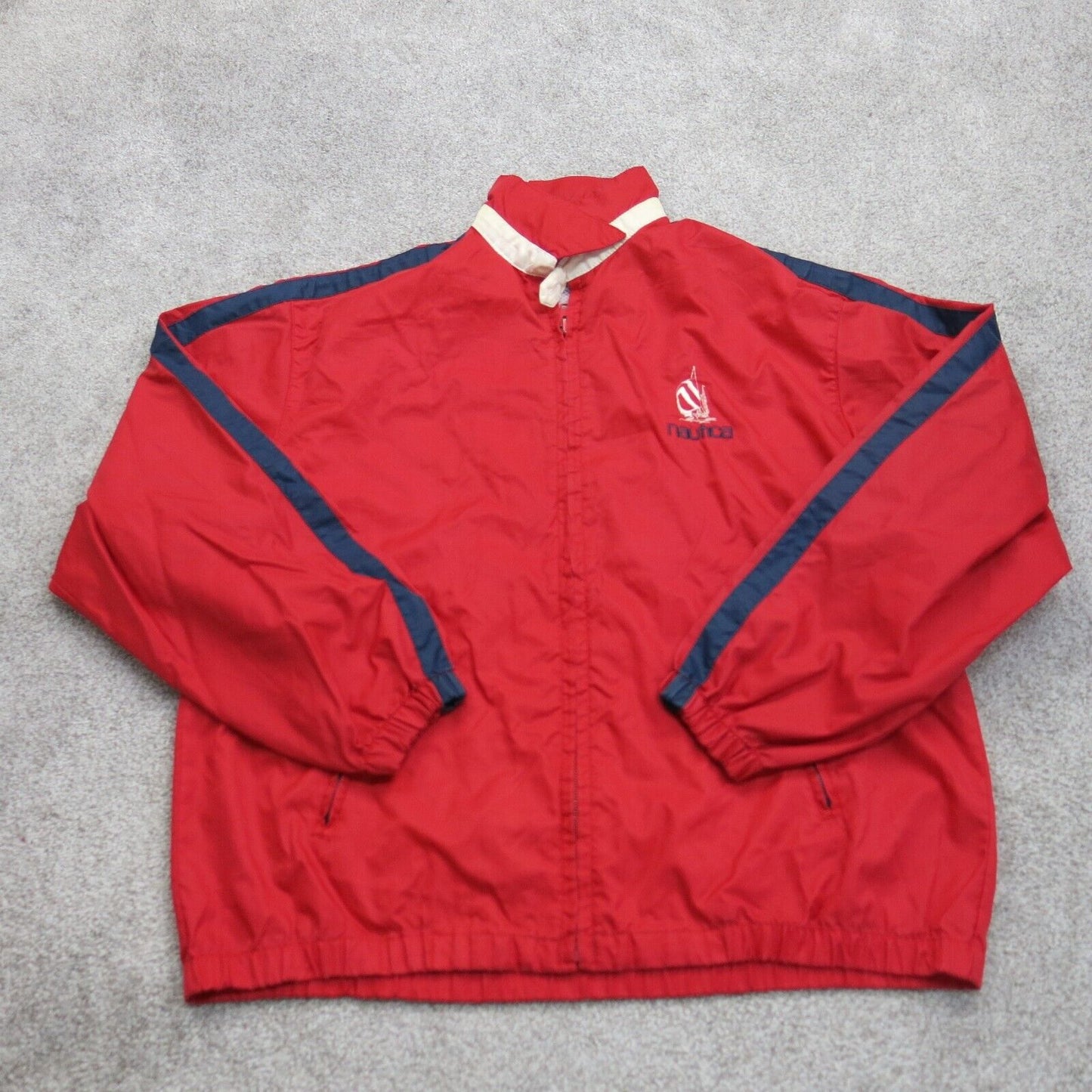 Nautica Mens Jacket Full Zip Up Mock Neck Pockets Competition Logo Red SZ Large