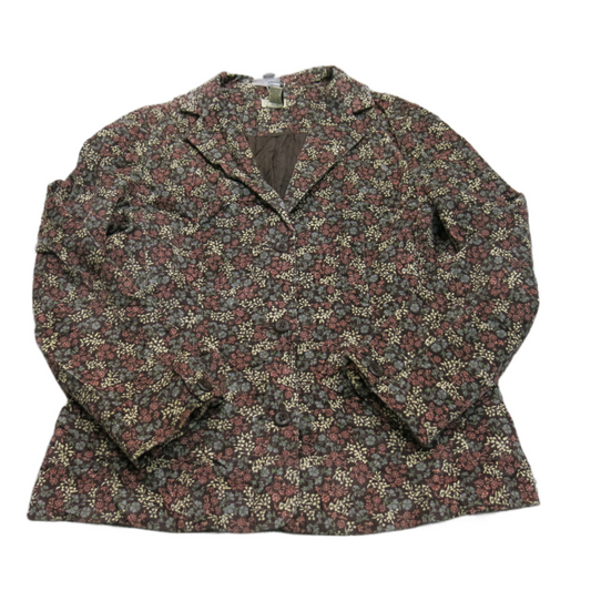 L.L.Bean Womens Floral Blazer Coat Single Breasted 100% Cotton Brown Size 12