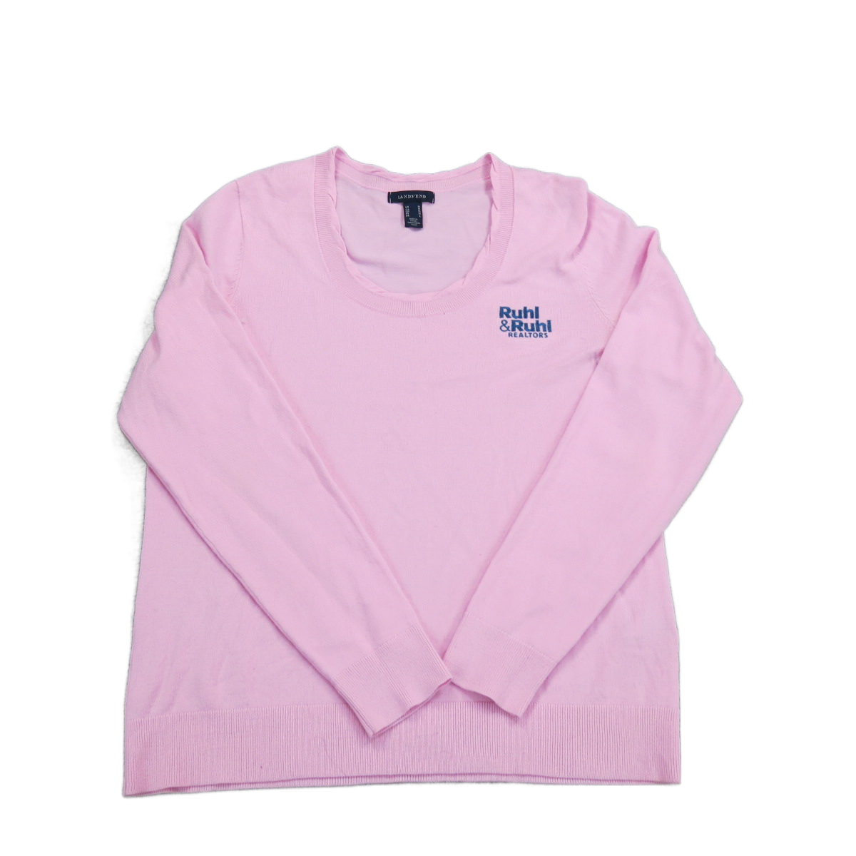 Lands End Womens Crew Neck Sweatshirt Top Long Sleeves Ruhl Realtors Pink SZ M