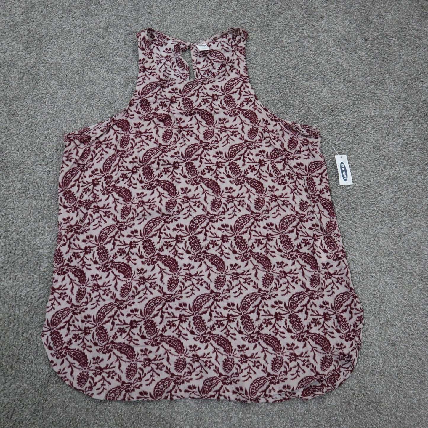 Old Navy  Womens Floral Print Tank Blouse Top Round Neck Maroon Neck Size Medium