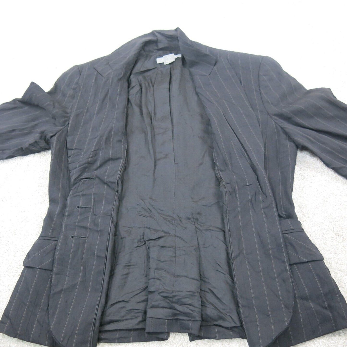 Ann Taylor Womens Striped Single Breasted Blazer Coat Long Sleeves Black Size 4