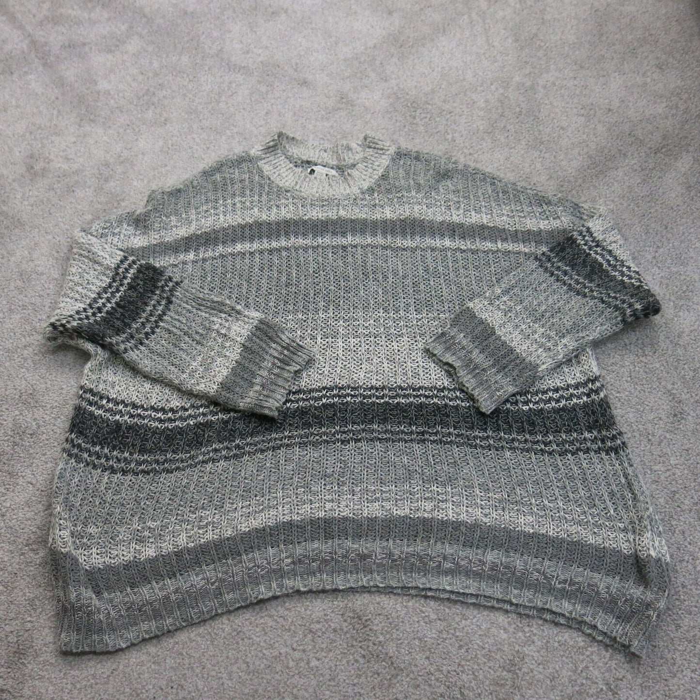 American Eagle Womens Pullover Sweater Knitted Crew Neck Striped Gray Size XL