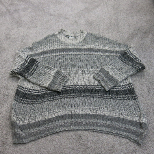 American Eagle Womens Pullover Sweater Knitted Crew Neck Striped Gray Size XL