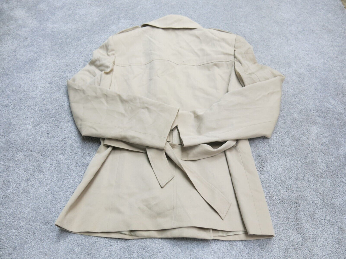 Talbots Mens Trench Coat Front Button Long Sleeves Collar Pockets Beige Size 8