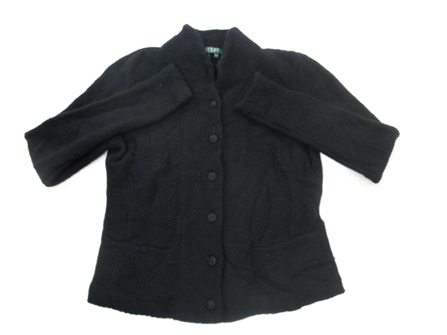 Ralph Lauren Womens Sweater Cardigan 100% Lambs Wool Long Sleeves Black SZ Small