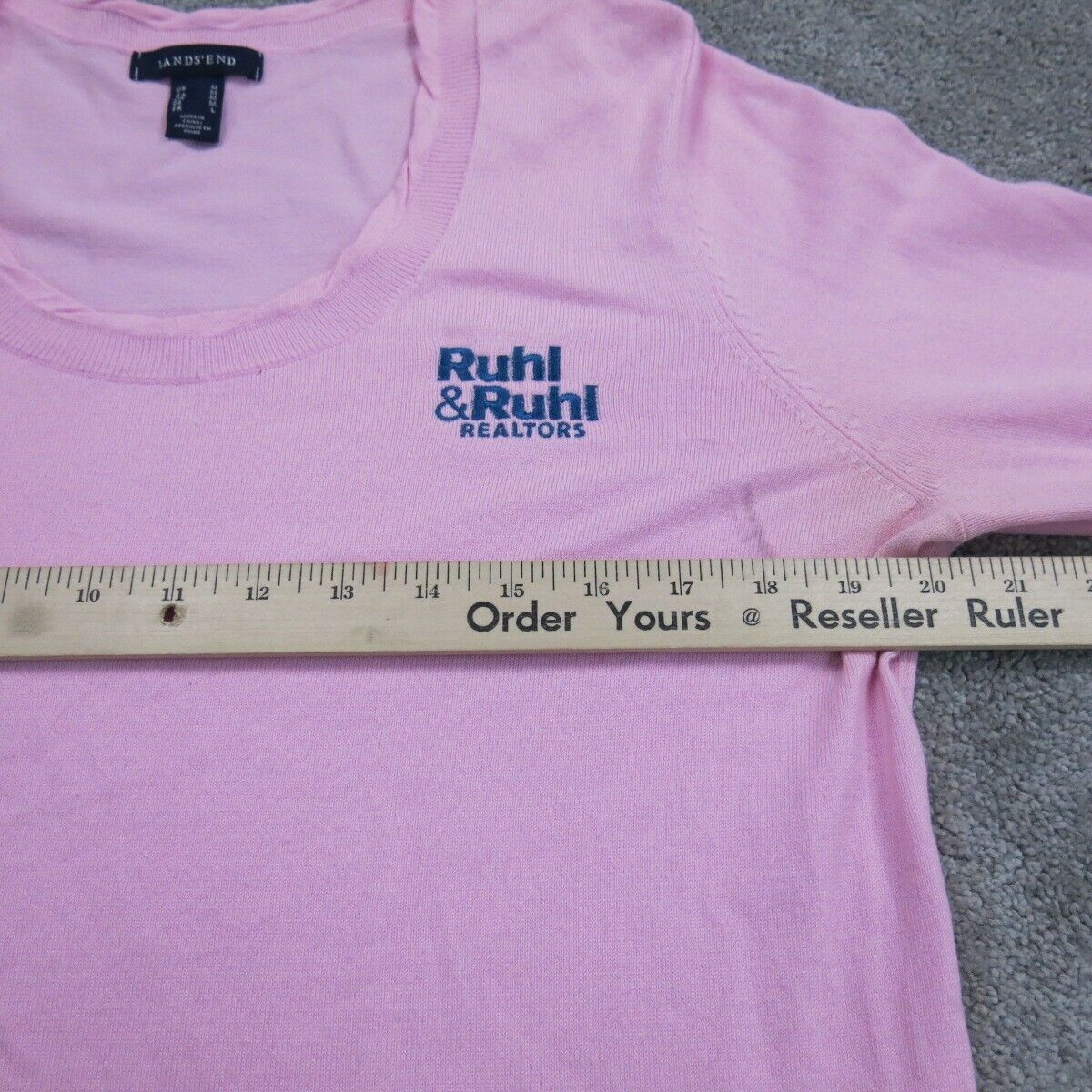 Lands End Womens Crew Neck Sweatshirt Top Long Sleeves Ruhl Realtors Pink SZ M