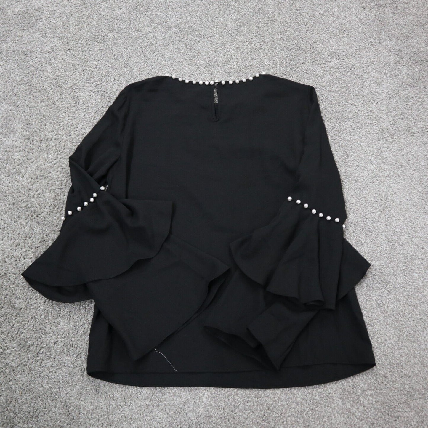 Tahari Womens Blouse Top Pullover Flared Sleeves Round Neck Black Size X Small