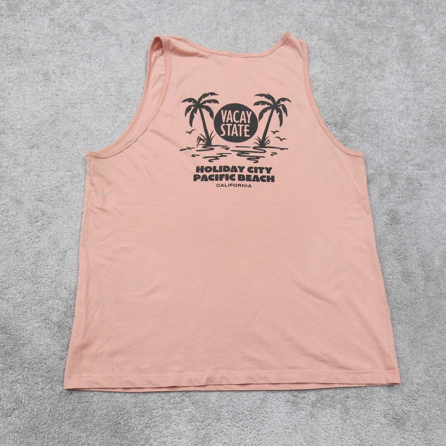 H&M Mens Tank Top Vacay State Holiday City Pacific Beach Logo Peach Pink Large
