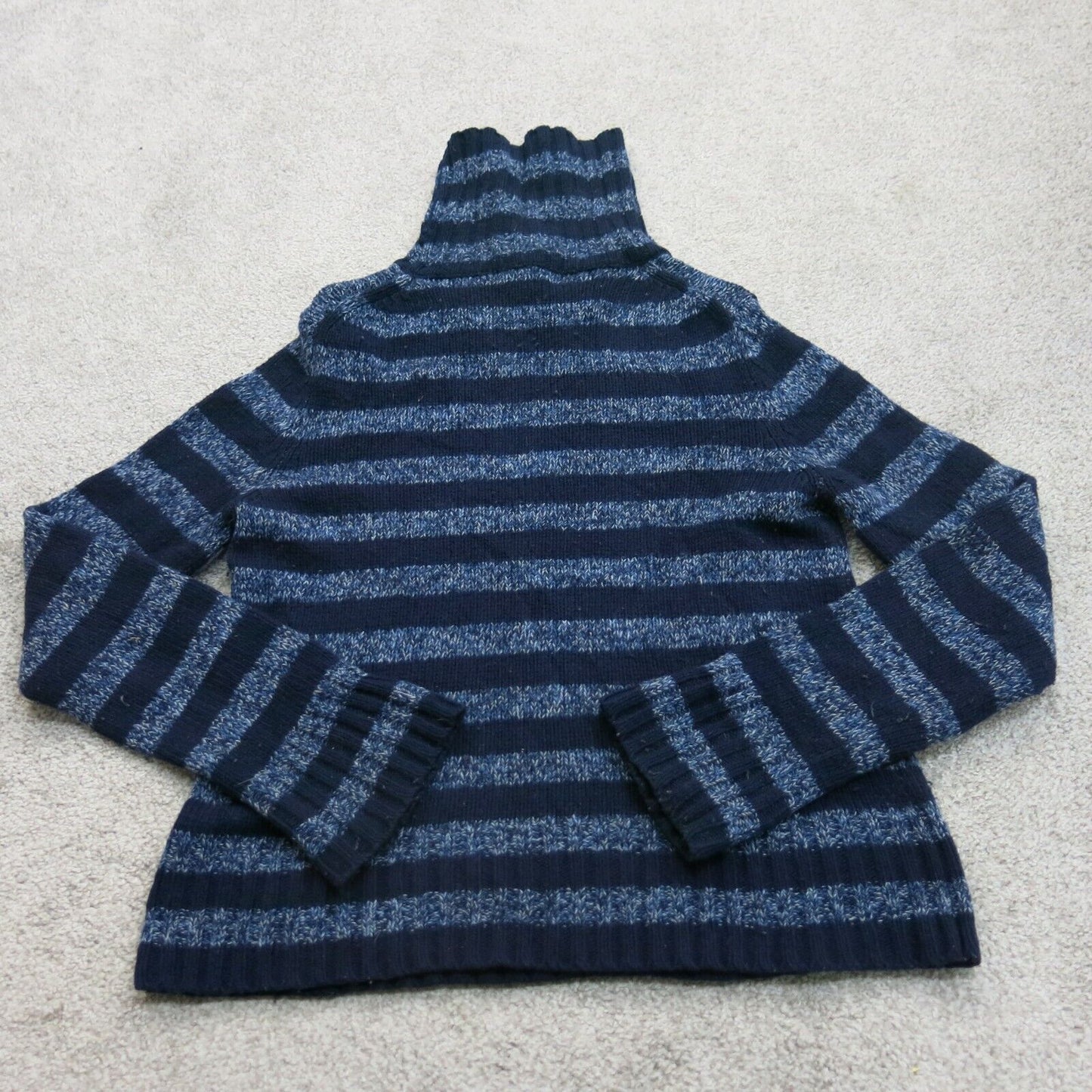 Express Womens Striped Knitted Sweater Long Sleeves High Neck Black Blue Size L