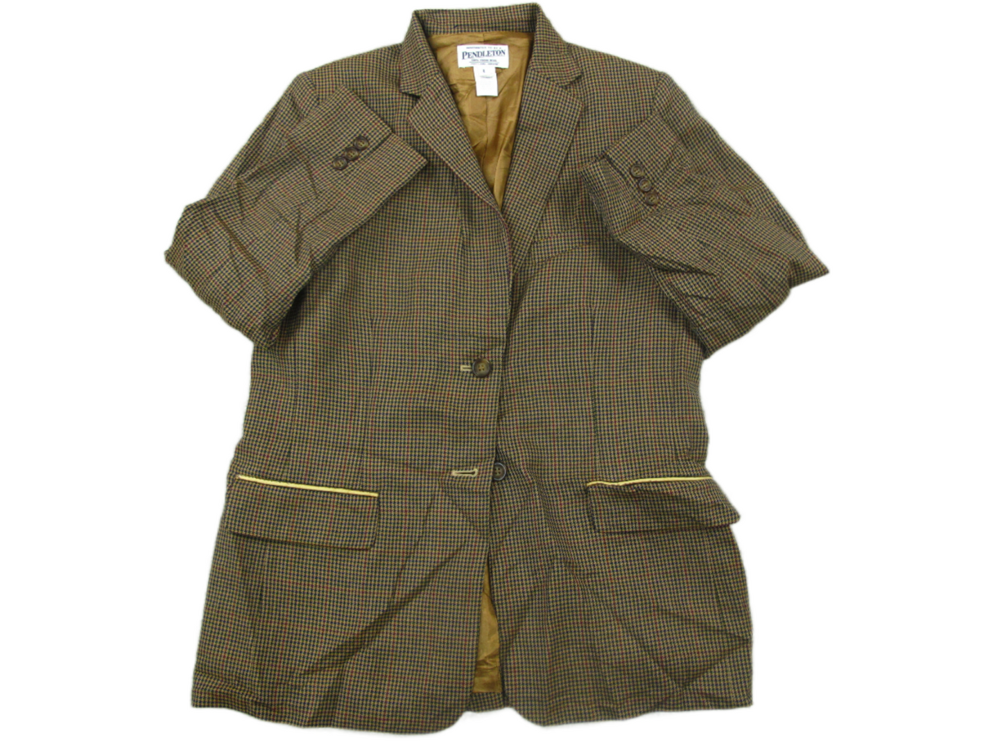 Pendleton Womens Blazer Coat Houndstooth Virgin Wool Long Sleeves Brown Size 8