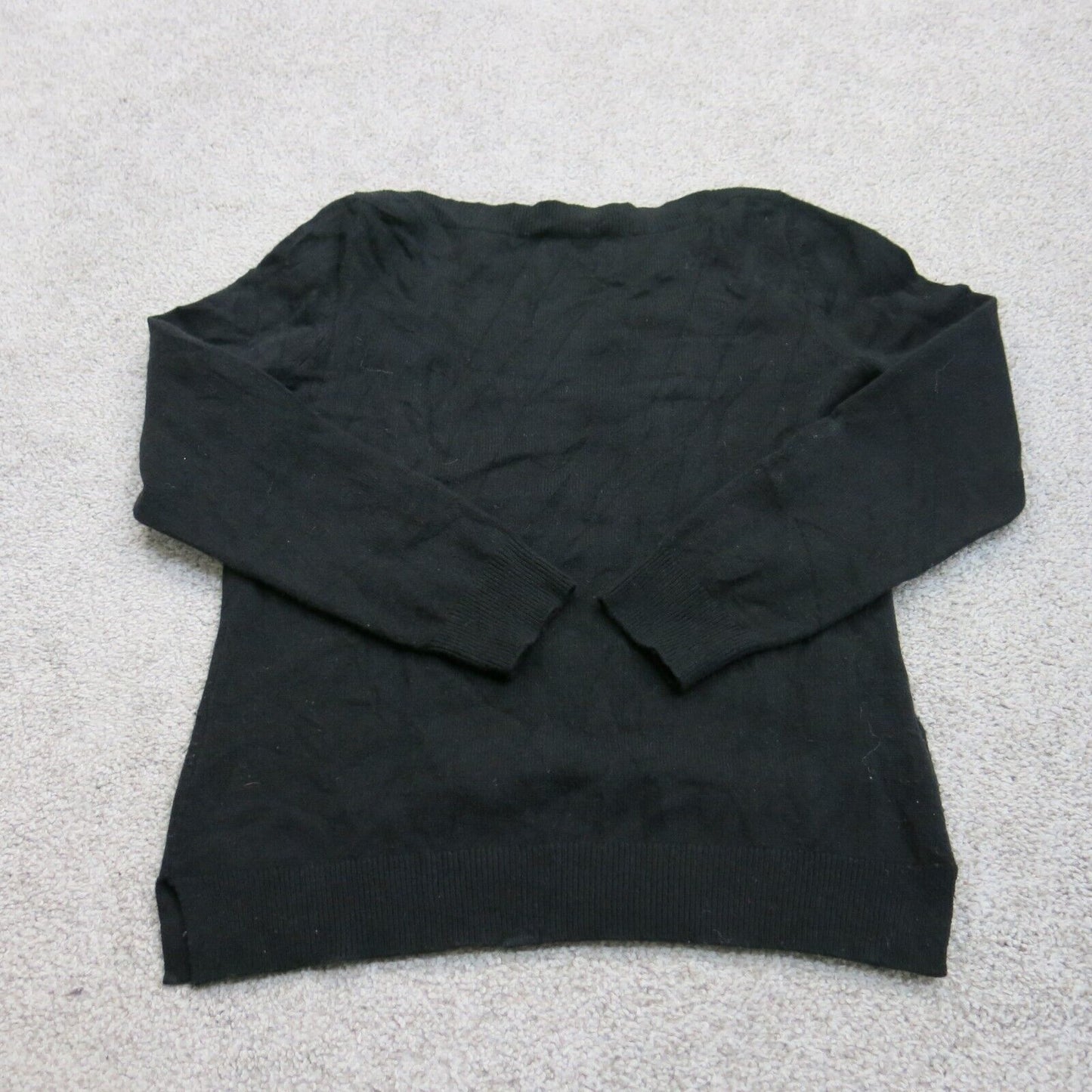 ANN Taylor Womens Pullover Sweater Top Boat Neck Long Sleeves Black Size Small