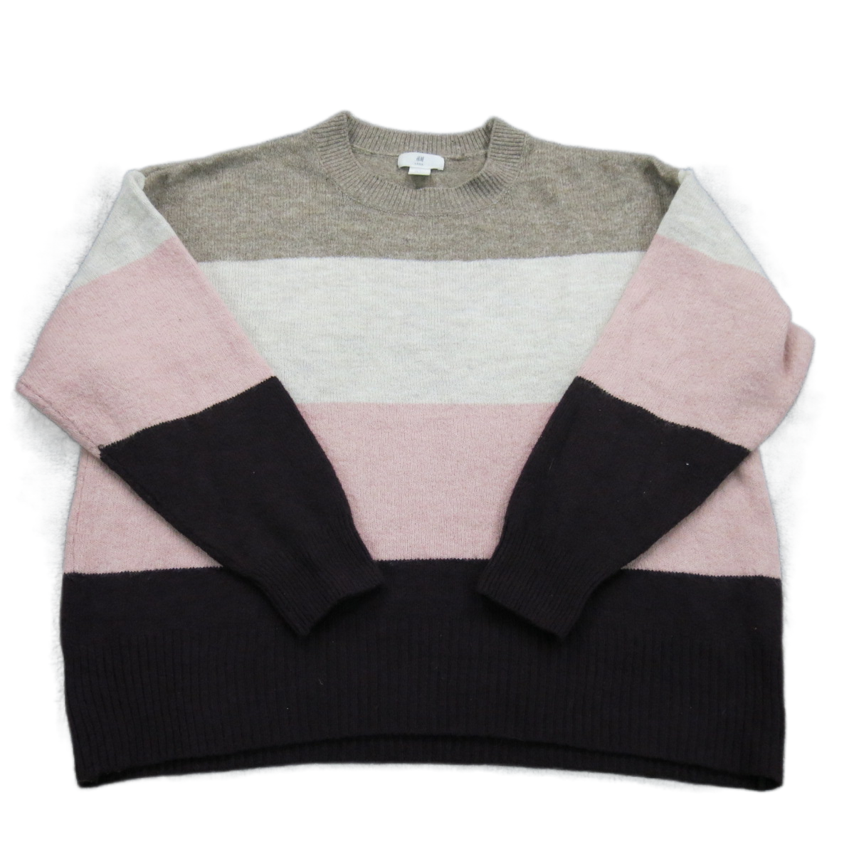 H&M Womens Pullover Sweater Crew Neck Knitted Long Sleeves Pink White Black XXL