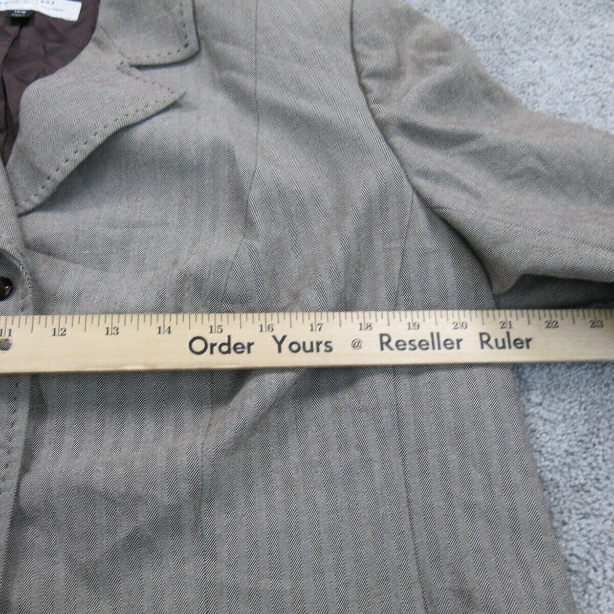 Tahari Womens Blazer Coat Single Breasted Long Sleeve Pocket Gray Size 14W