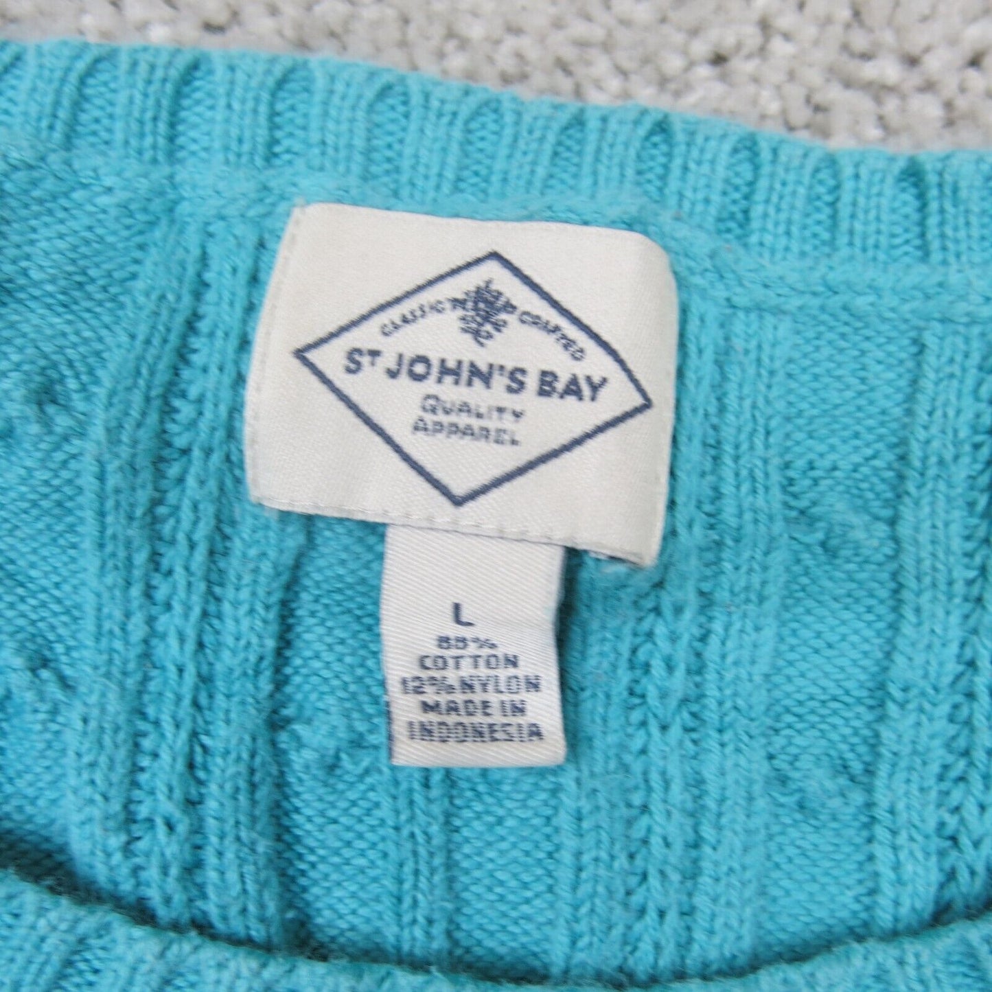 ST Johns Bay Womens Pullover Sweater Crew Neck Long Sleeves Aqua Blue Size Large