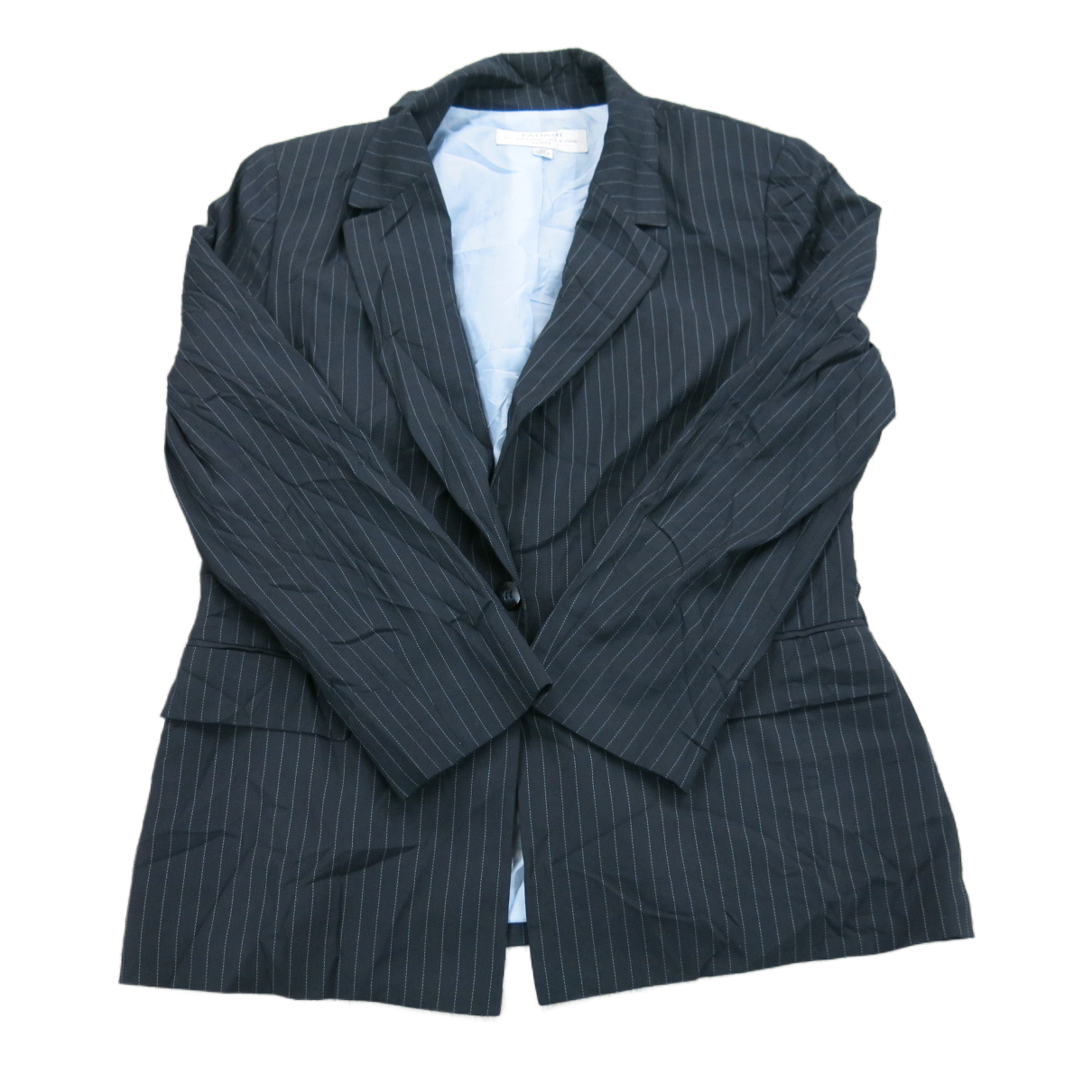Tahari Womens Blazer Coat Pin Striped Single Breasted Pockets Blue Size 12P