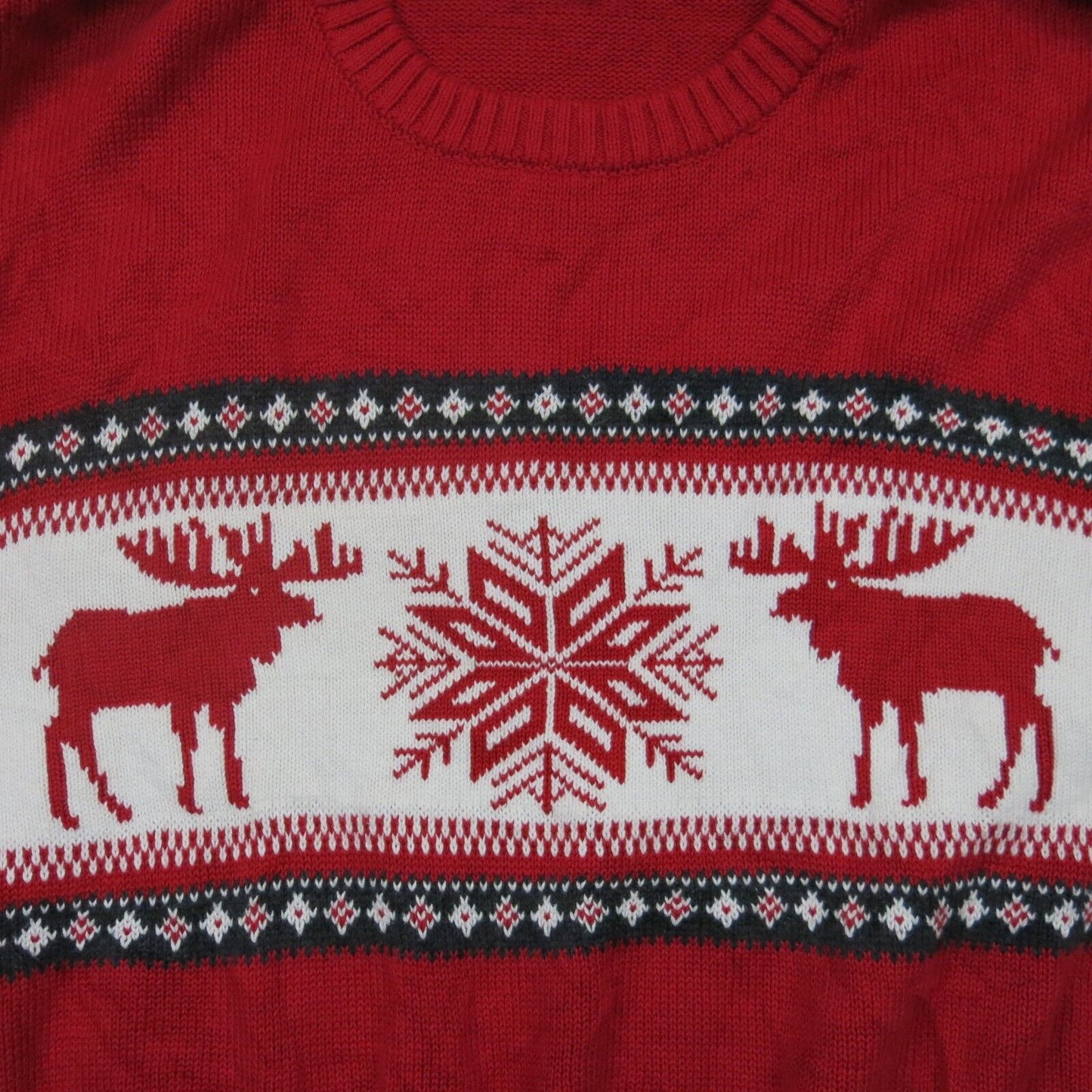 St Johns Bay Mens Pullover Sweater Reindeer Long Sleeves Crew Neck Red Size XL