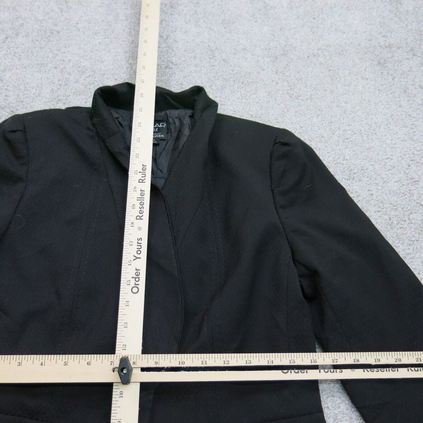 Tahari Womens Blazer Coat Single Breasted Long Sleeves Pockets Black Size 8