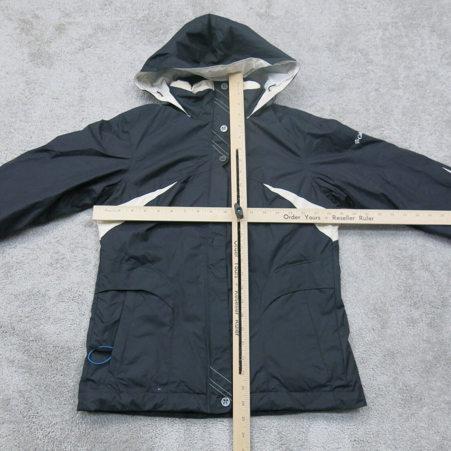 Columbia Womens Hoodie Jacket Full Zip Up Long Sleeves Pockets Black White SZ XS