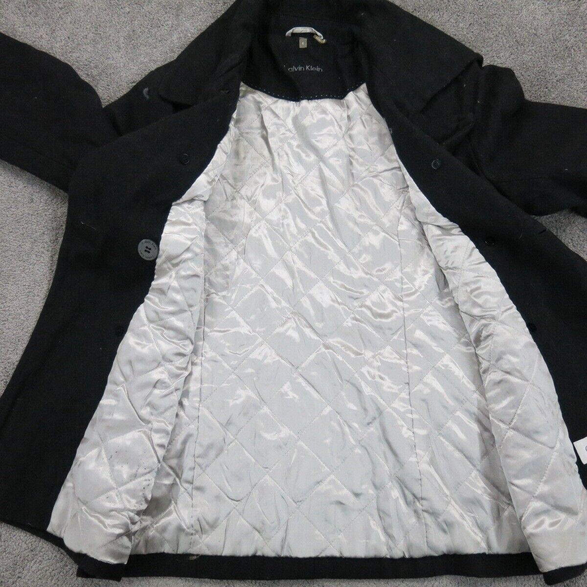 Calvin Klein Womens Pea Coat Double Breasted Long Sleeves Pockets Black Size 6